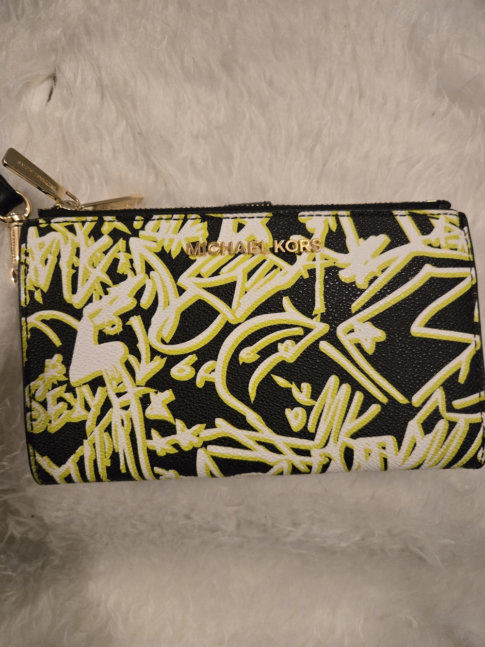Michael Kors Black & Yellow Graffiti Zip Wristlet Wallet